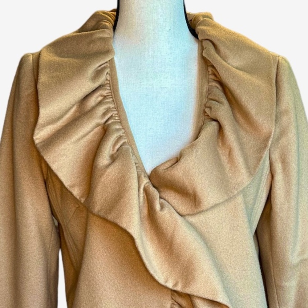 Milly Wool Blend Tan Ruffled Jacket Sz 6 - Picture 2 of 7